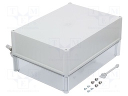 Enclosure: multipurpose; X: 278mm; Y: 378mm; Z: 180mm; with hinges