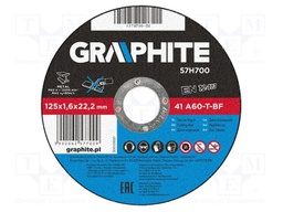 Cutting wheel; Ø: 125mm; Øhole: 22.2mm; Disc thick: 1.6mm