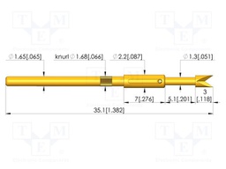 Test needle; Spring compression: 4mm; 5mm; 5A; steel; gold-plated