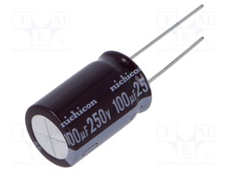 Capacitor: electrolytic; THT; 100uF; 250VDC; Ø16x25mm; Pitch: 7.5mm