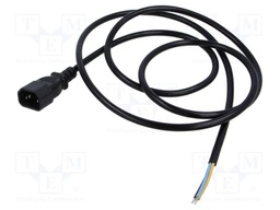 Cable; 3G0.75mm2; IEC C14 male,wires; PVC; 1.8m; black; 10A; 250V