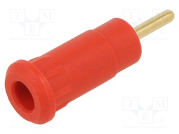 Socket; 2mm banana; 10A; 29mm; red; soldered,on panel; insulated