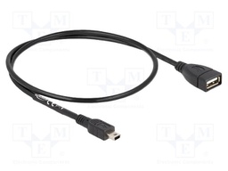 Cable; USB 2.0; USB A socket,USB B mini plug; 0.5m; black; 28AWG