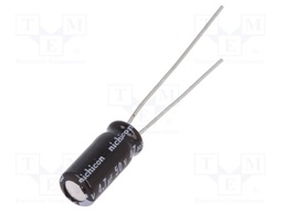 Capacitor: electrolytic; THT; 4.7uF; 50VDC; Ø5x11mm; Pitch: 2mm