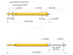 Test needle; Spring compression: 12mm; 20mm; 2A; steel; Ø: 1.3mm