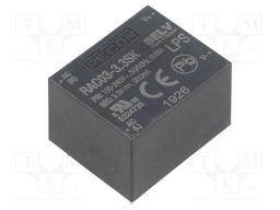 Converter: AC/DC; 3W; Uout: 3.3VDC; Iout: 900mA; 69%; Mounting: PCB
