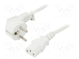 Cable; CEE 7/7 (E/F) plug angled,IEC C13 female; PVC; 5m; white