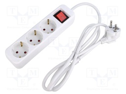 Extension lead; 3x1mm2; Schuko; Sockets: 3; rubber; white; 1.5m; 10A