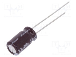 Capacitor: electrolytic; THT; 3.3uF; 250VDC; Ø6.3x11mm; ±20%
