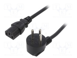 Cable; 3x1mm2; IEC C13 female,IS1-16P (H) plug angled; PVC; 3m