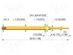 Test needle; Spring compression: 3.5mm; 4.4mm; 5A; CuBe; Ø: 0.5mm