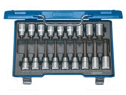 Kit: socket bits; case; Torx®; Torx®; Kit: socket bits; 1/2"; 18pcs.