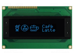 Display: OLED; graphical; 2.44"; 100x32; Dim: 98x60x10mm; blue; 5VDC