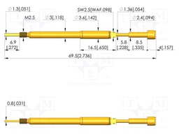 Test needle; Spring compression: 5mm; 5.5mm; 8A; steel; Ø: 4mm; 20N
