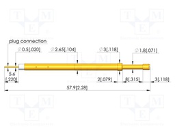 Test needle; Spring compression: 6.4mm; 8mm; 5A; CuBe; gold-plated