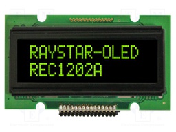 Display: OLED; alphanumeric; 12x2; Dim: 55.7x32x11mm; green; PIN: 15