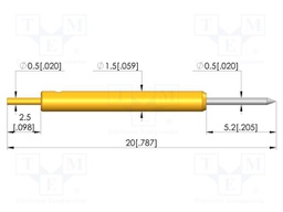 Test needle; Spring compression: 3.2mm; 4mm; 5A; CuBe; Ø: 0.5mm