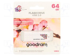 Pendrive; USB 2.0; 64GB; R: 20MB/s; W: 5MB/s; USB A; white