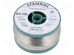 Soldering wire; Sn95Ag4Cu1; 0.5mm; 0.25kg; lead free; 217°C