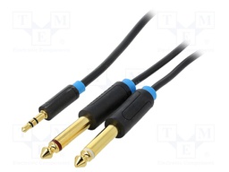 Cable; Jack 6.35mm plug x2,Jack 3.5mm 3pin plug; 5m; black