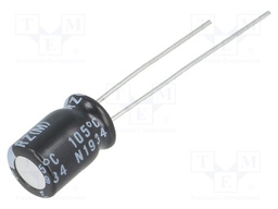 Capacitor: electrolytic; THT; 100uF; 16VDC; Ø5x9mm; Pitch: 2mm; ±20%