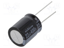 Capacitor: electrolytic; THT; 22uF; 400VDC; Ø16x20mm; Pitch: 7.5mm