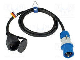 Extension lead; 3G2.5mm2; Sockets: 1; rubber; black; 1.5m; 16A