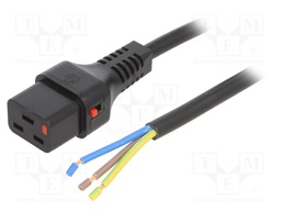 Cable; IEC C19 female,wires; 1m; with IEC LOCK locking; black