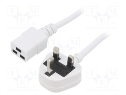 Cable; 3x1.5mm2; BS 1363 (G) plug,IEC C19 female; PVC; 3m; white