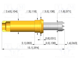 Test needle; Spring compression: 2.8mm; 3.5mm; 8A; CuBe; Ø: 2.3mm
