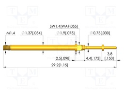 Test needle; Spring compression: 3.5mm; 4.4mm; 5A; CuBe; Ø: 0.65mm