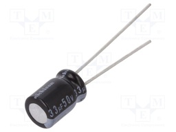 Capacitor: electrolytic; THT; 33uF; 50VDC; Ø6.3x9mm; Pitch: 2.5mm