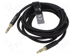 Cable; Jack 3.5mm 3pin plug,both sides; 1.5m; black; textile