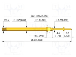 Test needle; Spring compression: 3.5mm; 4.4mm; 5A; CuBe; Ø: 0.6mm