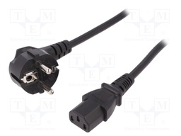 Cable; CEE 7/7 (E/F) plug angled,IEC C13 female; 5m; black; 10A