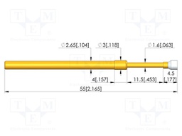 Test needle; Spring compression: 9.2mm; 11.5mm; CuBe; gold-plated