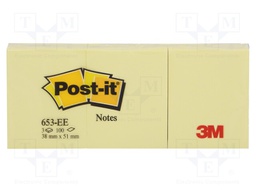 Sticky notes; yellow; Pcs: 3; 38x51mm