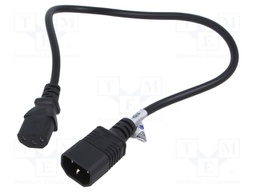 Cable; 3x0.5mm2; IEC C13 female,IEC C14 male; PVC; 0.5m; black