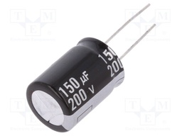 Capacitor: electrolytic; THT; 150uF; 200VDC; Ø18x25mm; Pitch: 7.5mm