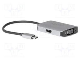 Splitter; DisplayPort 1.2; 0.2m; black; Input: USB C plug; metal