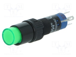 Switch: push-button; Pos: 2; SPDT; 0.5A/250VAC; 1A/24VDC; green