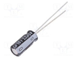 Capacitor: electrolytic; THT; 2.2uF; 50VDC; Ø5x11mm; Pitch: 2mm