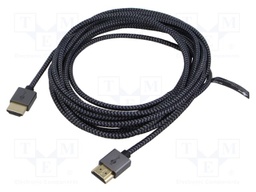Cable; HDMI plug,both sides; PVC; textile; 5m; black-grey; silver