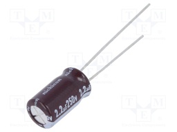 Capacitor: electrolytic; THT; 2.2uF; 250VDC; Ø6.3x11mm; ±20%