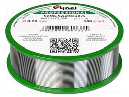 Tin; lead free; Sn96,5Ag3Cu0,5; 0.7mm; 100g; reel; 217÷220°C; 2.5%