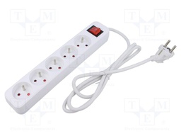 Extension lead; 3x1mm2; Sockets: 5; rubber; white; 1.5m; 10A