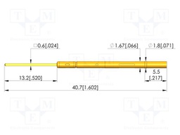 Test probe socket; gold-plated; KS-100; 40.7mm; test needles