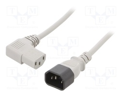 Cable; 3x1mm2; IEC C13 female 90°,IEC C14 male; PVC; 5m; grey; 10A