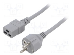 Cable; 3x1.5mm2; CEE 7/7 (E/F) plug,IEC C19 female; PVC; 3m; grey