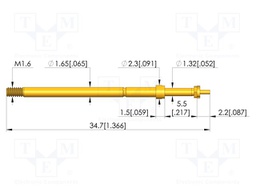 Test needle; Spring compression: 4mm; 5mm; 8A; CuBe; gold-plated